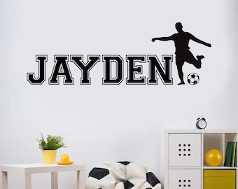 Jugador de fútbol personalizado, pegatina de pared del dormitorio para niños/niñas, decoración artística de pared de fútbol personalizada FB9B