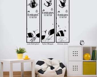 Real Madrid Trio Vinyl Wall Decal | Mbappé, Vinicius Jr, Bellingham