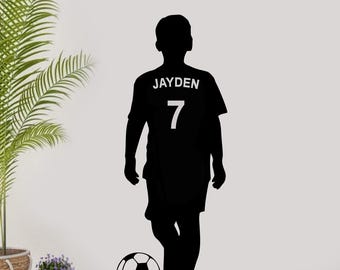 Personalised Football Player Wall Sticker with Name & Number, Custom Football Wall Decal with Ball, Kids Bedroom Sports Decor FB1