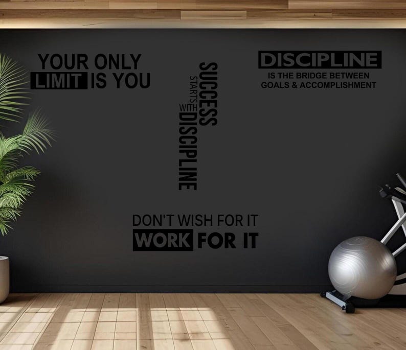 Postural Gym Lettering Set of 4 Gym Wall Sticker Decals Set of 4 – Motivational Home Gym ...