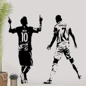 Vinyl muursticker Ronaldo en Messi voetballegendes: huisdecoratie voetbal