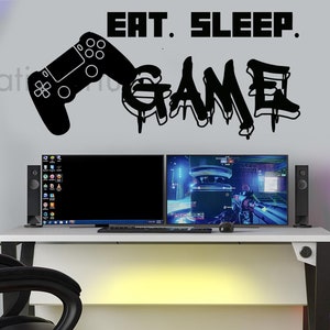 Eat Sleep Game Gamer Wall Art Decals Stickers Gaming Zone Gaming Controller Gaming Room Stickers Gaming Art Gamer Murals ESGPS4
