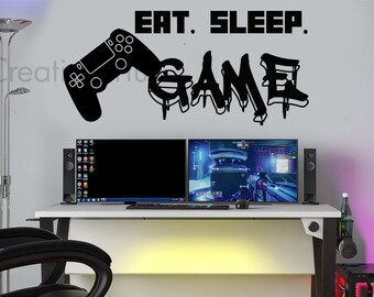 Eat Sleep Game Gamer Wall Art Decals Stickers Gaming Zone Gaming Controller Gaming Room Stickers Gaming Art Gamer Murals ESGPS4