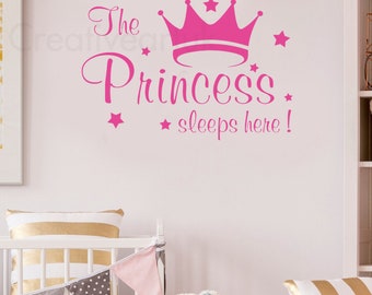 Princesse dort ici citation autocollant princesse couronne autocollant princesse filles mur Art décalcomanies peintures murales