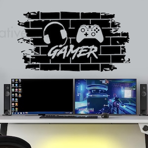 Gaming Zone Brick Wall Decal: Gamer Controller Headphone Decor