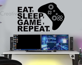 Eat Sleep Game Repeat Gamer Wall Art Decals Stickers Gaming Zone Gaming Controller Gaming Room Stickers Gaming Art Gamer Gamer Murals ESGRXB