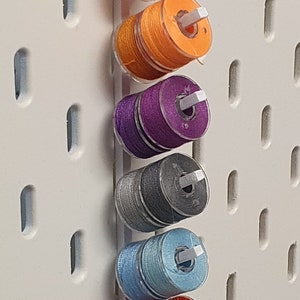 5 Spool holders for Ikea Skadis Pegboard each one holds 16 spools sewing accessories craft rooms. Bulk buy.