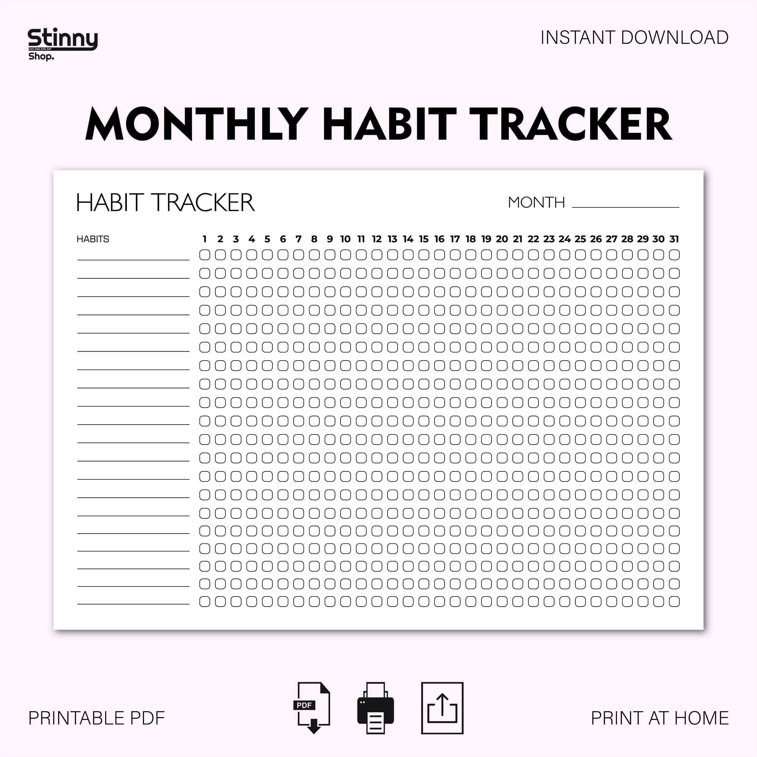 Monthly Habit Tracker Printable Landscape, Habit Tracker Template ...