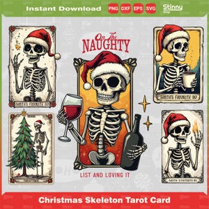 Kerst skelet tarotkaart, Kerstmis skelet SVG, sarcastische Kerstman SVG, trendy retro kerst SVG, Snarky Kerstmis skelet SVG
