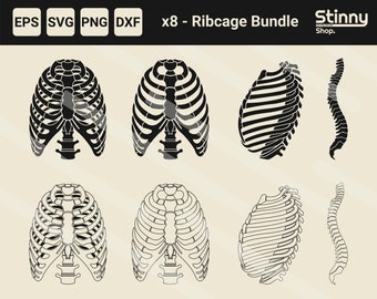 Ribcage Silhouette Bundle - Ribcage svg, Skeleton png, Skeleton Printable, Skeleton Spine svg, Rib Vector, Rib Cricut File, Ribcage T-Shirt