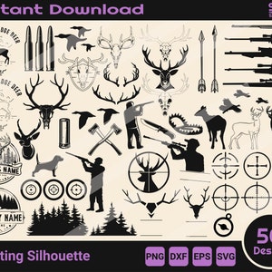 Jagd Silhouette Bundle, Jäger Silhouette, Wildtier Svg, Jagd Monogramm, Jagd Schneidedatei, Hirsch Jagd Bündel, Hunter Gun Svg Eps Dxf