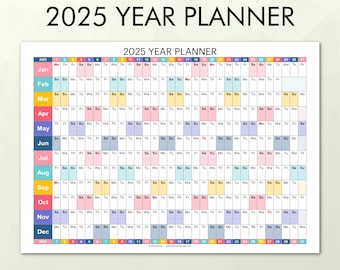 Jahresplaner 2025 zum Ausdrucken, Jahresplanungskalender, Jahreskalender 2025, digitaler Kalender 2025, Kalender 2025, Jahresplaner 2025 PDF