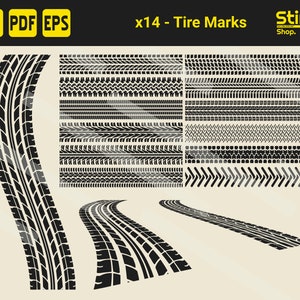 TIre Marks SIlhouette - Tire Tracks Vector Files, Tire Tread Vector Clipart, Car Protector, Tire Tread Bundle. Car Tread EPS, Tire Protector
