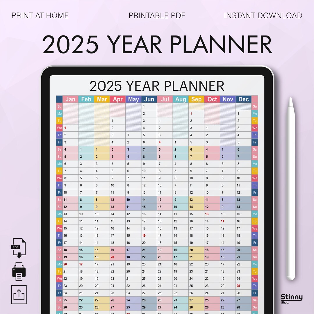 2025 Yearly Calendar Large, 2025 Year Planner Printable, Wall Planner