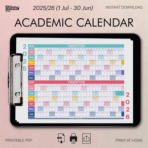 2025 2026 Full Year Calendar, Academic Calendar, Year Planner, Jul-Jun Calendar, School Calendar, 2025 2026 Year Poster, Academic Planner