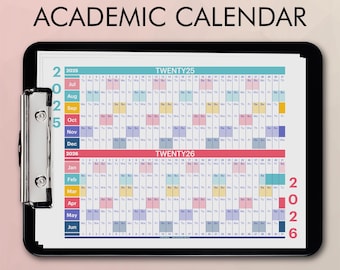 2025 2026 Ganzjahreskalender, Akademischer Kalender, Jahresplaner, Jul-Jun Kalender, Schulkalender, 2025 2026 Jahresposter, Akademischer Planer