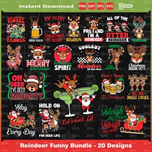 Christmas Reindeer Faces SVG PNG Bundle, Girl Reindeer SVG, Boy Reindeer Svg, Christmas 2024 Svg, Cute Reindeer Face Svg Cricut, Santa Svg
