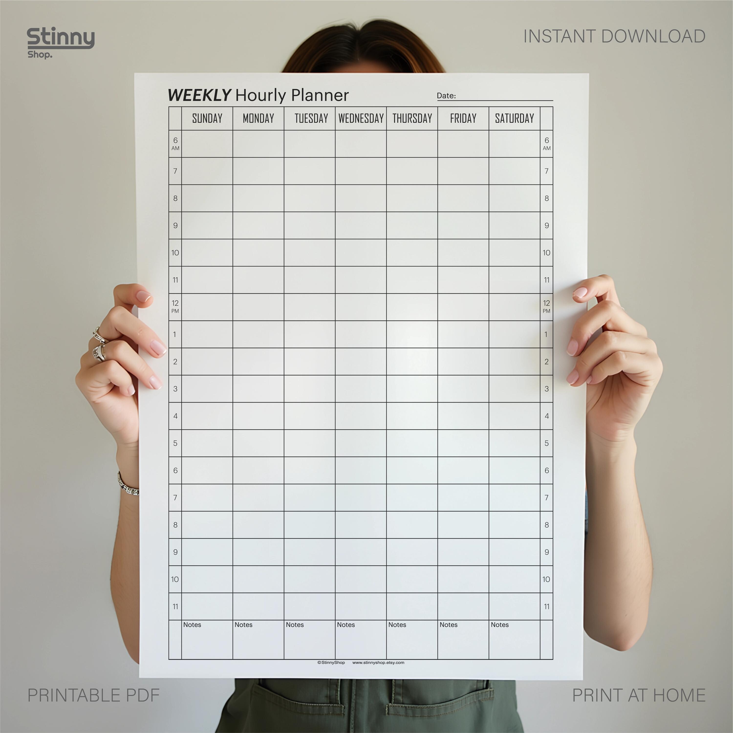 Weekly Hourly Planner Printable Template, Fillable PDF Page, Weekly ...