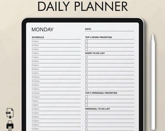 Daily Planner, Weekly Planner, Work Daily Planner, Work From Home Planner, Personal Daily Planner, Hourly Planner A5/A4/Letter/Half Letter