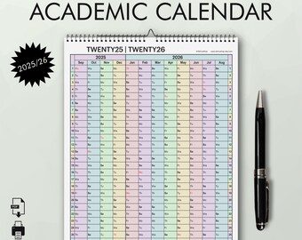 2025 2026 Akademischer Kalender, Jahresplaner, Jahresplaner, Kalenderposter, Schulkalender, 2025 2026 Jahresposter, Akademischer Planer Pdf