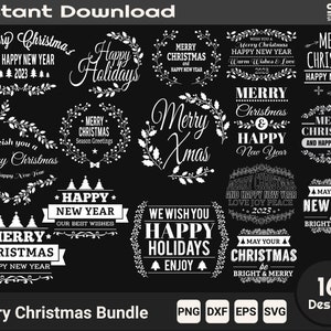 Paquete Feliz Navidad, Feliz Año Nuevo Svg, Estampado De Navidad, Estampado De Camiseta, Estampado De Navidad svg, Escrito a Mano, Tipográfico De Navidad, Eps, Dxf