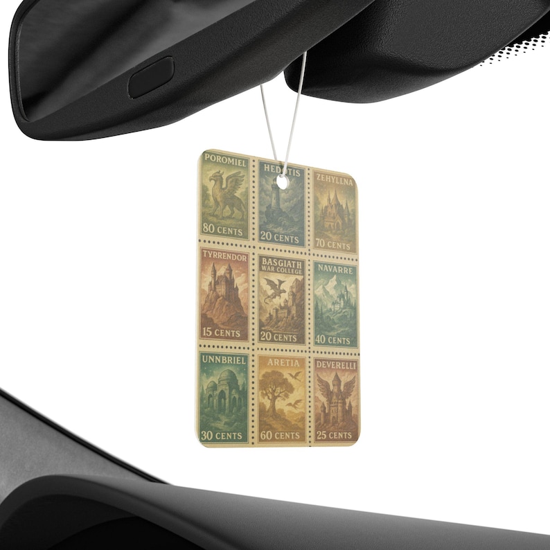 Fourth Wing Car Air Freshener, Fourth Wing Vintage Stamp, Bookish Merch, Romantasy Gift, Basgiath Fandom, Gifts for Booktok Book lovers image 1
