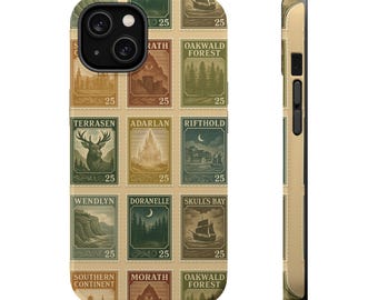 Throne of Glass Handyhülle – Vintage Briefmarken-Design, Sarah J. Maas Romantasy iPhone Hülle, Bücherwurm Geschenk für Fantasy-Leser