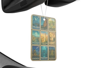 Sarah J Maas Car Air Freshener, ACOTAR, Throne of Glass & Crescent City Stamp Art | Bookish Car Scents, Fantasy Travel Poster Freshener