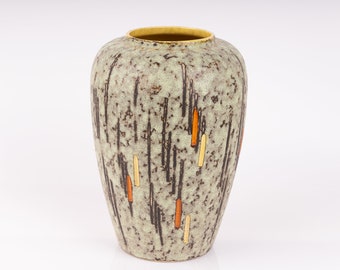 XL Scheurich Vase FOREIGN 239-30 vintage notches beige brown green WGP Mid Century PF1567