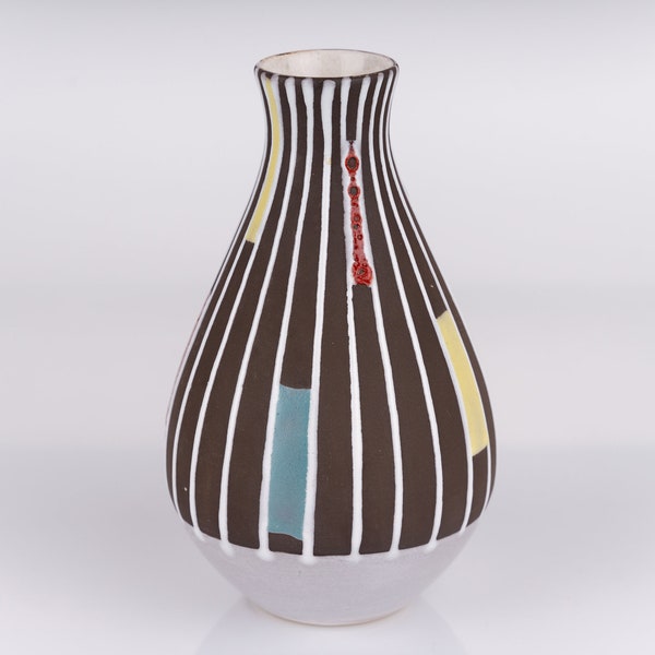 Schlossberg Vase Vintage hand painted cylinder colorful black white graphic MCM design 60s PF2068