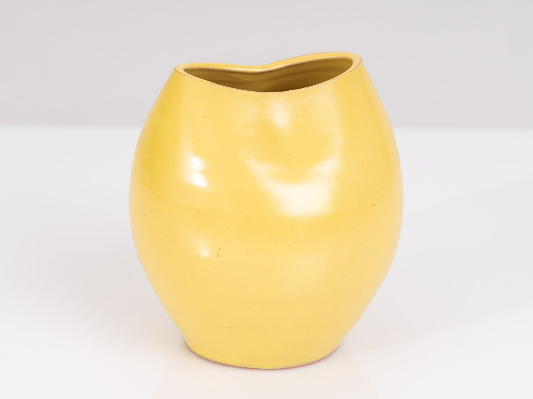 Studio Ceramic Vase Gotha Ceramic Yellow Curved Mid Century Handmade