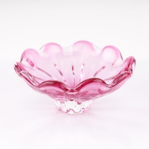 Glamorous Pink Mid Century Glass Bowl Chribska Glassworks Murano Style Art Glass Vintage Bowl P0429