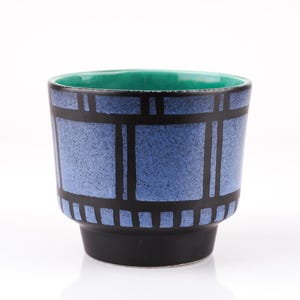 Elegante vintage plantenbak Strehla zwartblauw minimalistisch handgemaakt ontwerp uit het midden van de vorige eeuw P0338
