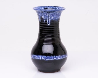 Stylish Dark Blue Vintage Studio Ceramic Vase / Bright White Blue Foam Glaze / DDR Design Midcentury Ceramic Interior Design PF0814