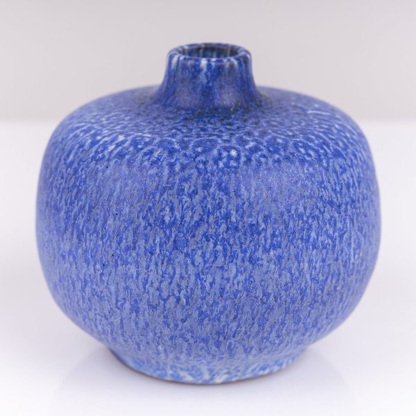 Vintage Vase Studiokeramik blau weiß strukturiert Mid Century Handarbeit 60er PF1452