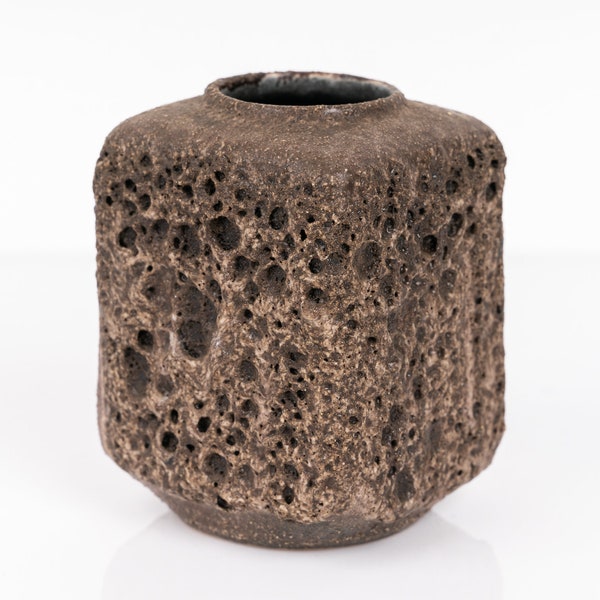 Fat Lava Vase Strehla cratère croustillant cube marron beige MCM années 60 PF1403