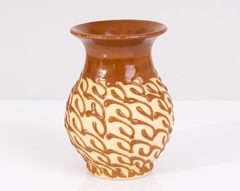 Vintage Vase beige brown Diamond Decor Ceramic 60s Handmade PF1079