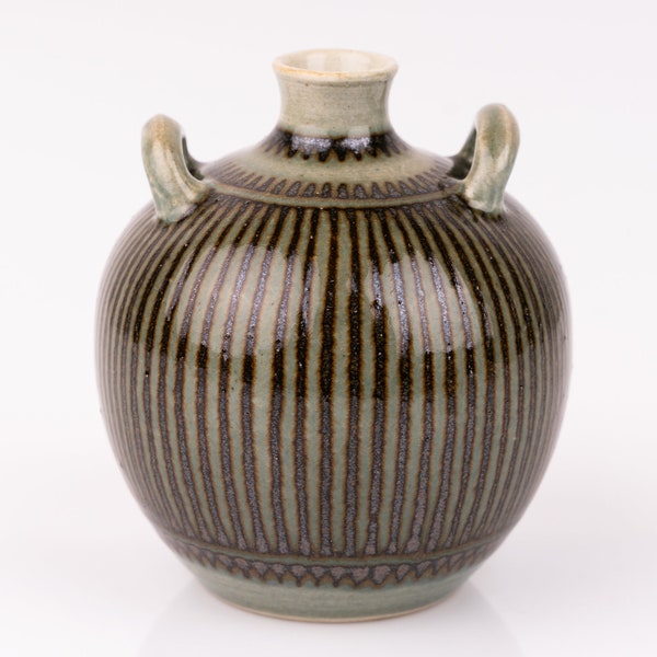 Vintage vase studio ceramic green metal bright ball shine 60s Mid Century PF1646