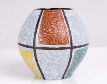 Vintage Vase Strehla Colorful Ball Black Line Coral Swab Design 60s Ceramic PF1192