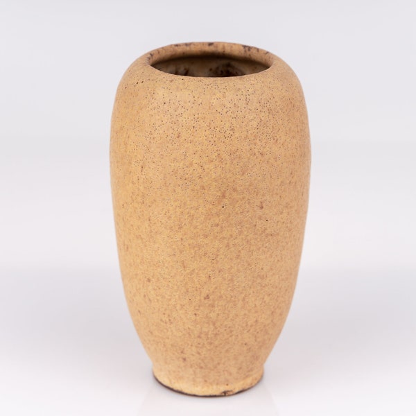 Vintage Studio Pottery Vase Beige Brown Signed Lava Glaze MCM Design PF1982