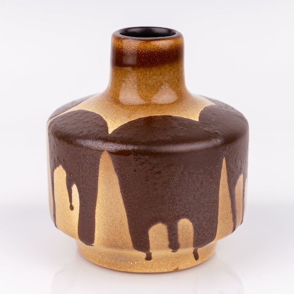 Haldensleben Vase Vintage Zylinder Ringe Schwarz Orange 60er Mid Century Handarbeit PF2016