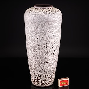 XXL Albert Kiessling Vase Vintage Studio Ceramic Snake Skin Beige Brown MCM Design P0165