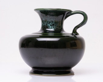 Shiny massive jug vase DDR design / bright green black glaze / EGP handwork 70s PF0713
