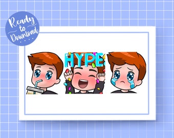 Twitch Emotes | Male Boy Chibi Emotes Ginger Hair/Custom Eye Colour | Hype | Sad | Slurp | Emote Pack | CUSTOM EYE COLOUR