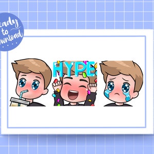 Twitch Emotes / Male Boy Chibi Emotes / Blonde Hair / Hype / Sad / Slurp / Emote Pack / Descarga instantánea