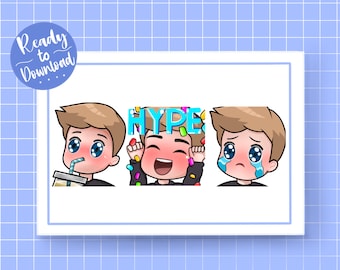 Twitch Emotes | Male Boy Chibi Emotes/Blonde Hair | Hype | Sad | Slurp | Emote Pack | Instant Download