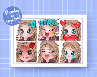 Blonde Hair/Blue Eyes Female Twitch Emotes | Hype/Hi/Sad/Angry/Love/Laugh | Instant Digital Download