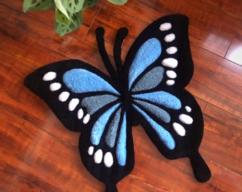 Blue Butterfly Tufted rug 100% Handmade soft and fluffy