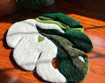 Monstera Plant Tufted Rug Green 100% Handmade