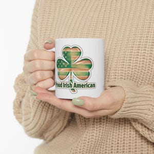 Irish American Ceramic Mug, Vintage Style Cup for Coffee Lovers, St Patrick&#39;s Day Gift, 11oz 15oz Tea Cup, Kitchen Decor, Drinkware